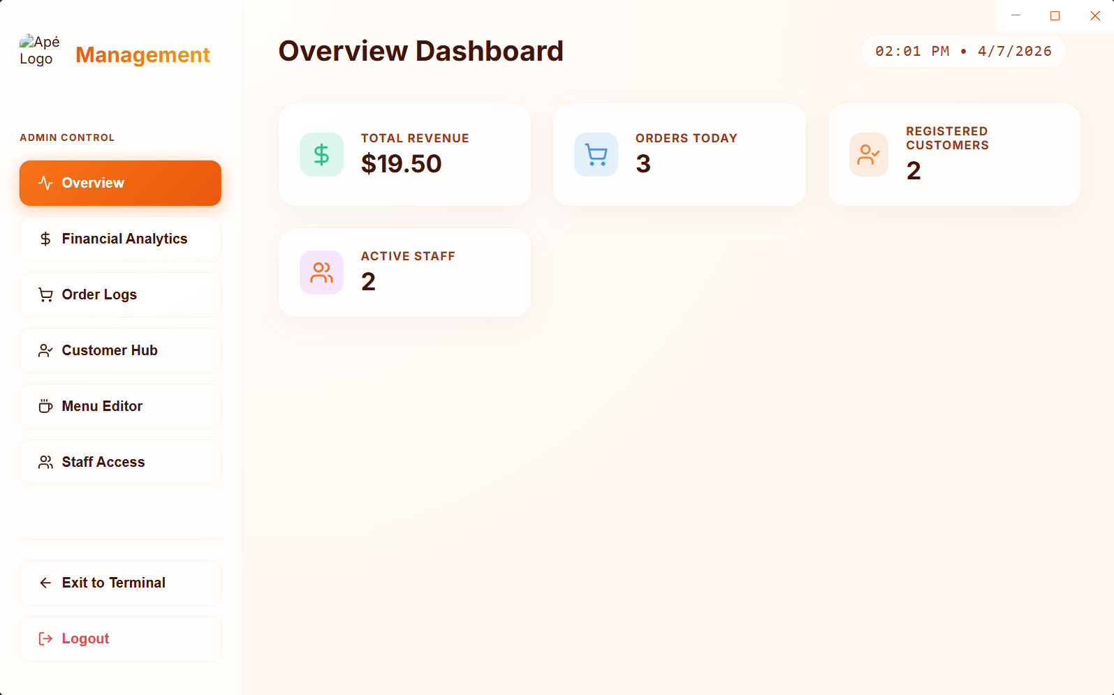 POS System Overview Dashboard