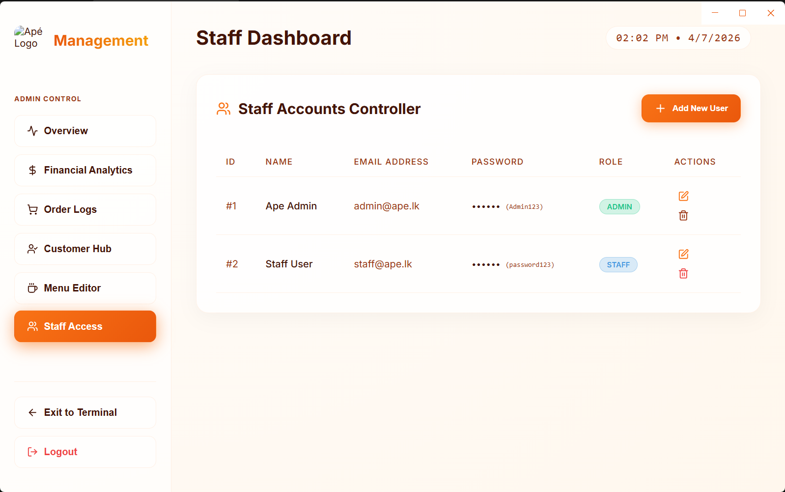 POS Staff Dashboard